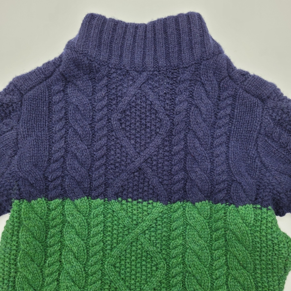 Mini Boden Sweater Cable Knit Stripe Mockneck Zip Wool Blend Blue Size 2-3years - Picture 8 of 13